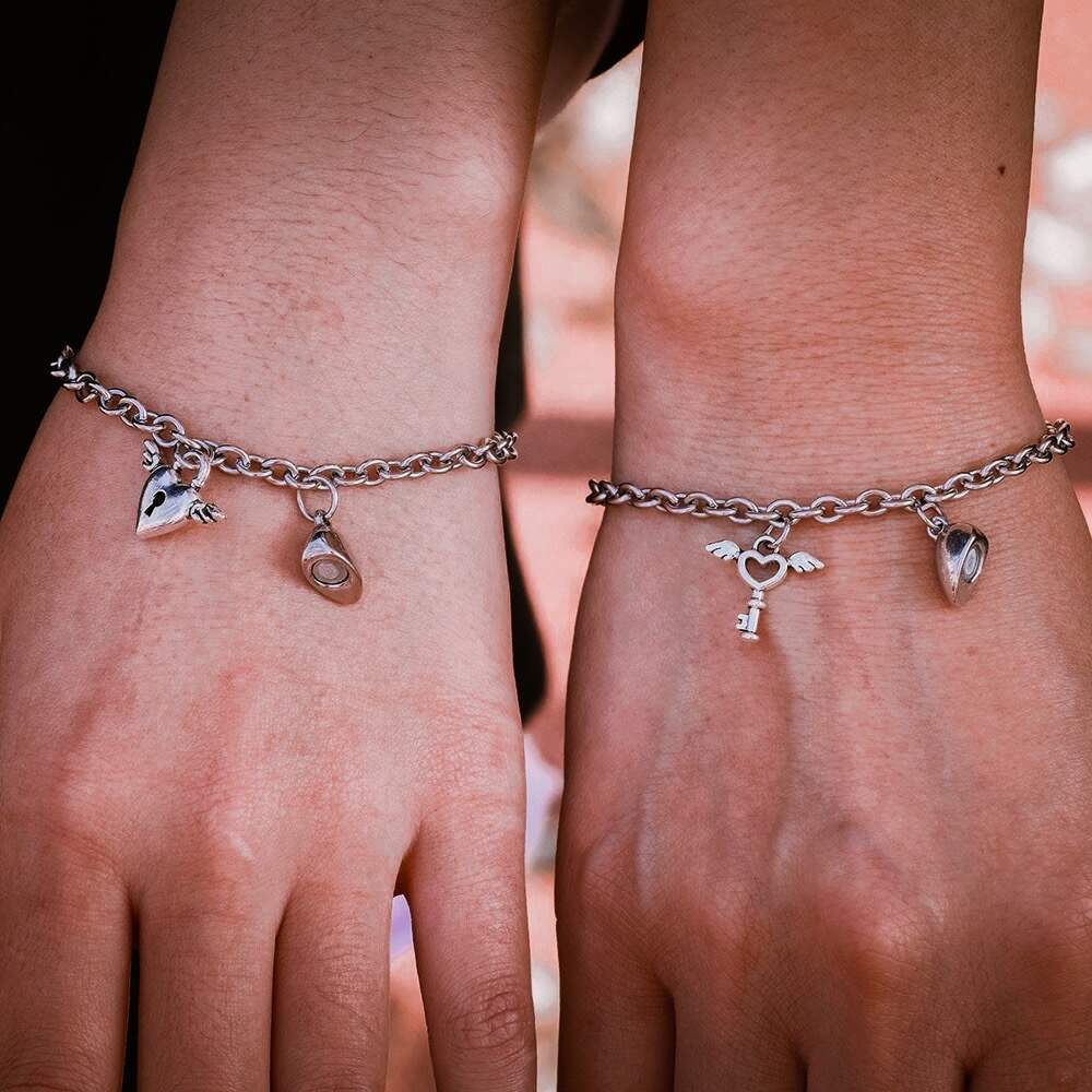Key to My Heart Magnetic Steel Bracelets for Couples-Couple Bracelet-Auswara