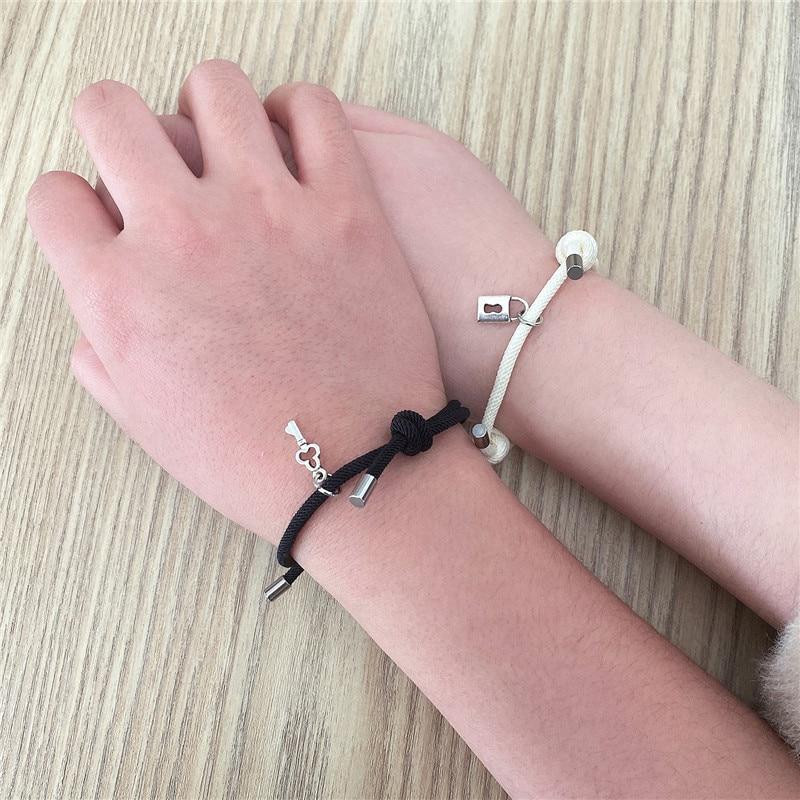 Black & White Key To My Heart Couples Bracelet Set-Couple Bracelet-Auswara