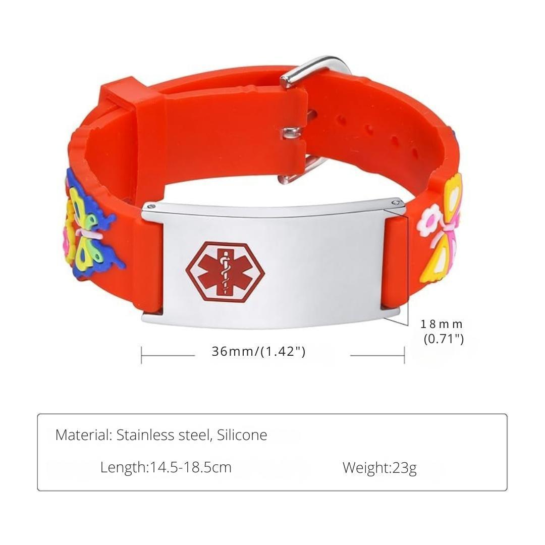 Kids’ Butterfly Medical ID Bracelet-Kids Medical Alert Bracelet-Auswara