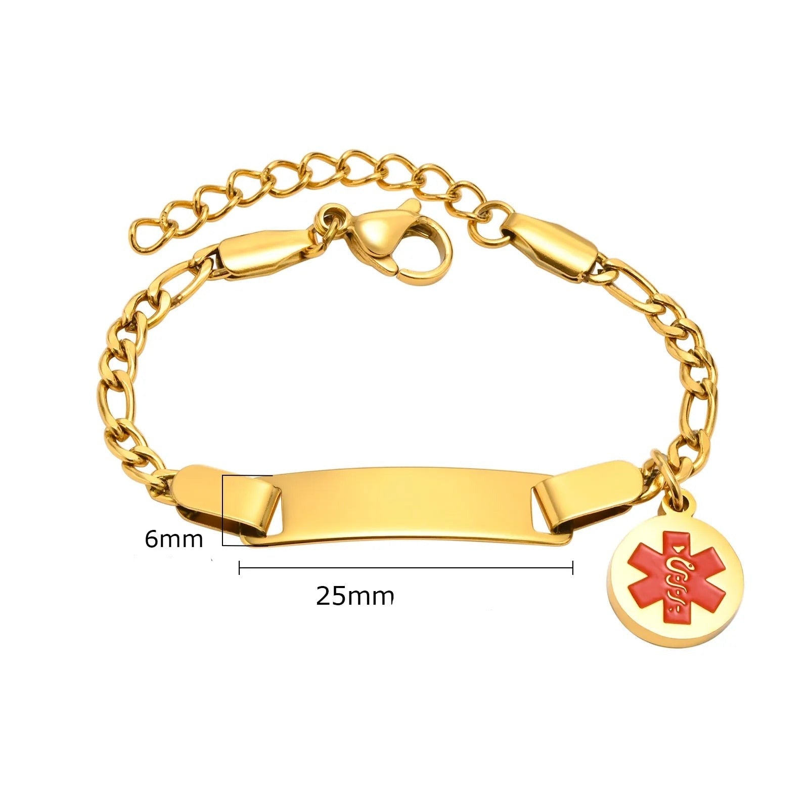 Kids Gold Colour Medical Alert Chain Bracelet-Kids Medical Alert Bracelet-Auswara