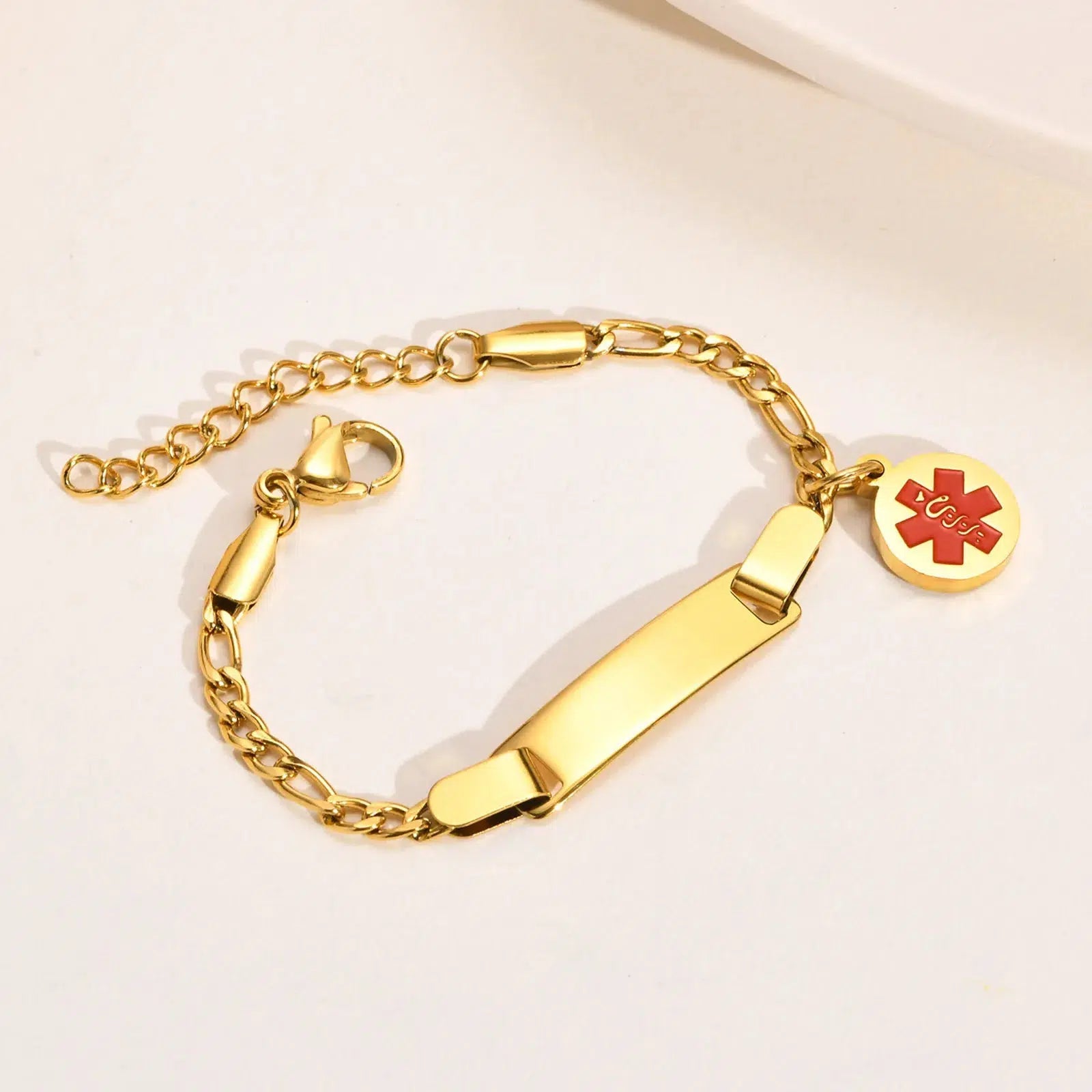 Kids Gold Colour Medical Alert Chain Bracelet-Kids Medical Alert Bracelet-Auswara