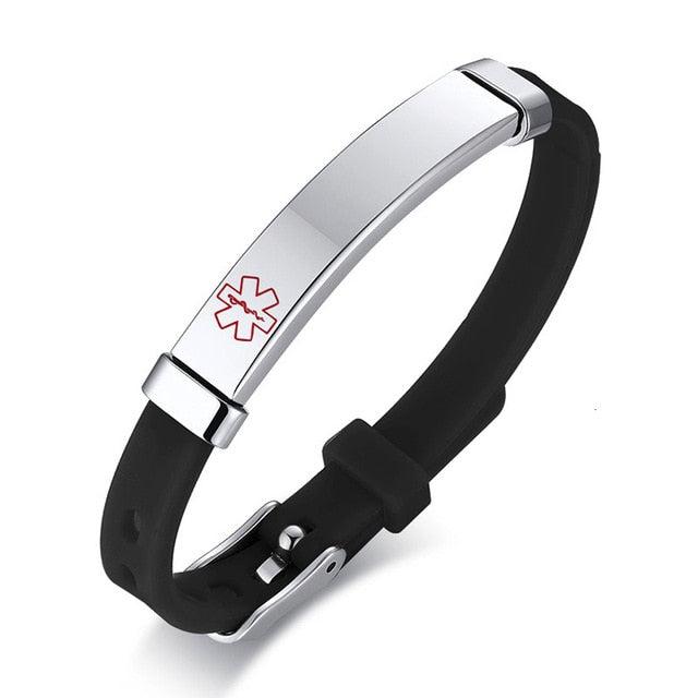 Kids Personalised Black Silicone Medical Alert ID Bracelet-Kids Medical Alert Bracelet-Auswara