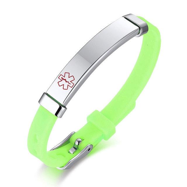 Kids Personalised Green Silicone Medical Alert ID Bracelet-Kids Medical Alert Bracelet-Auswara
