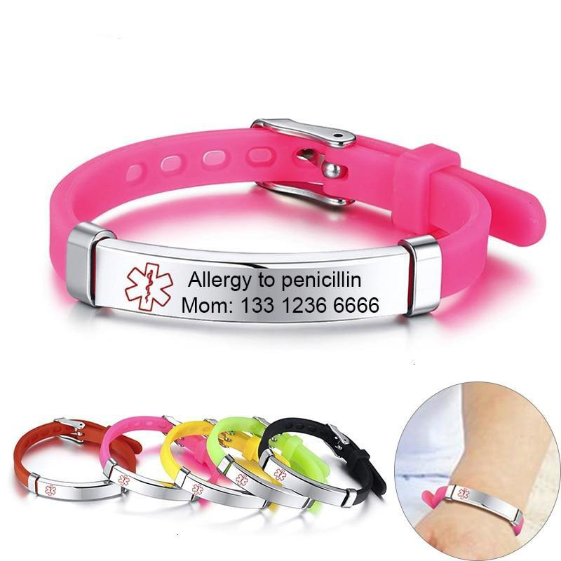 Kids Personalised Pink Silicone Medical Alert ID Bracelet-Kids Medical Alert Bracelet-Auswara