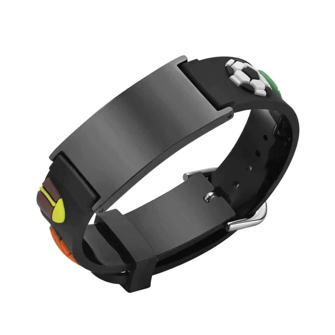 Kids Sports Theme Medical ID Bracelet – Black Silicone-Kids Medical Alert Bracelet-Auswara