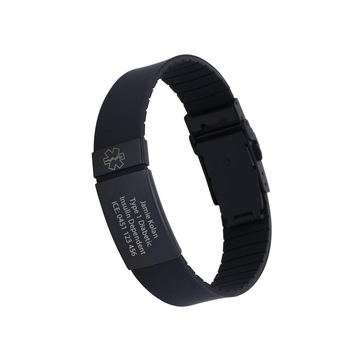 Kopo Black Adjustable Silicone Sports Medical ID Bracelet