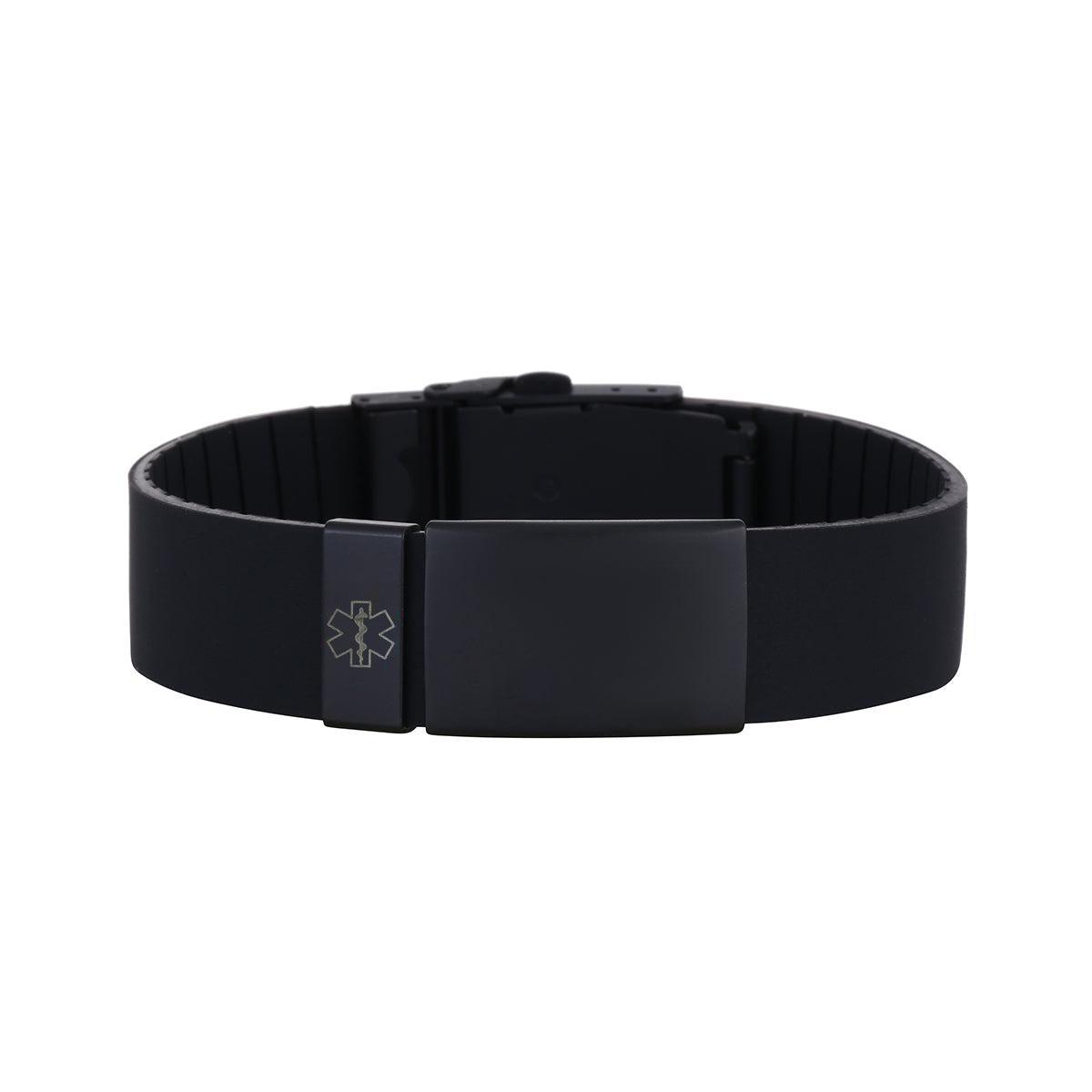 Kopo Black Adjustable Silicone Sports Medical ID Bracelet