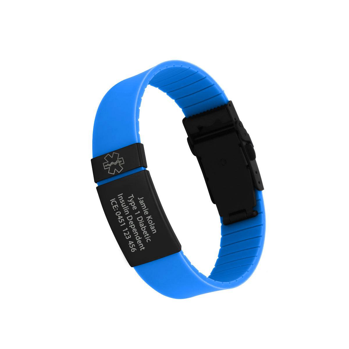 Kopo Blue Adjustable Silicone Sports Medical ID Bracelet
