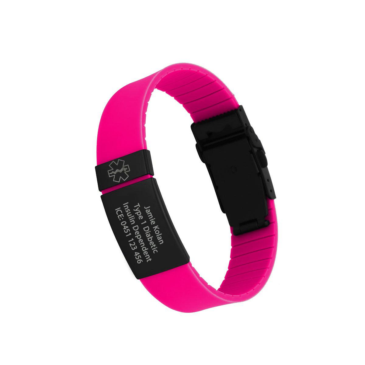 Kopo Pink Adjustable Silicone Sports Medical ID Bracelet