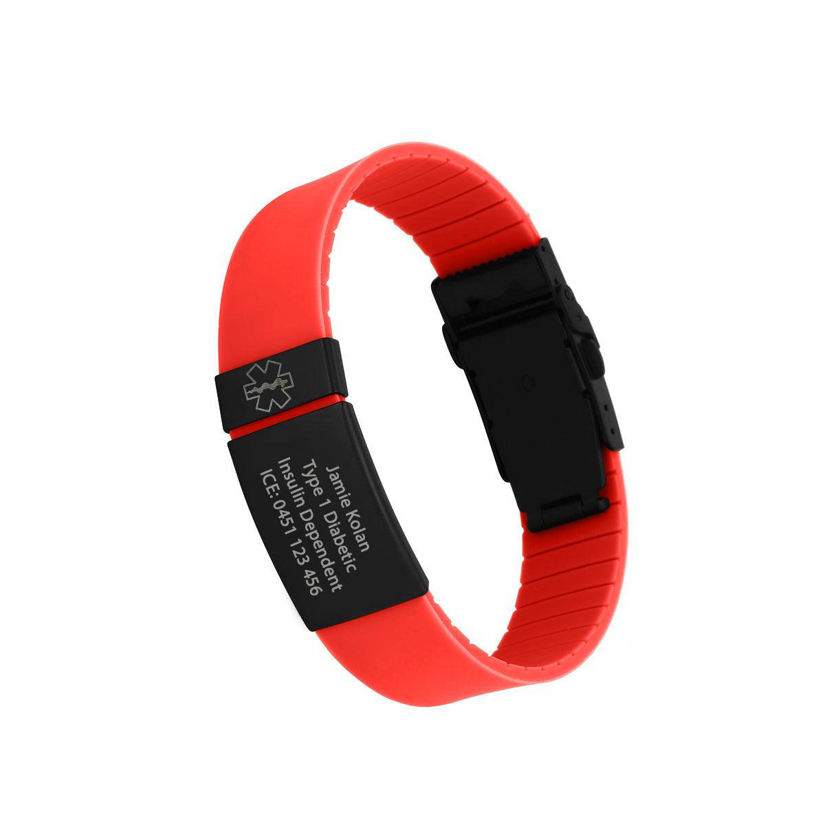 Kopo Red Adjustable Silicone Sports Medical ID Bracelet