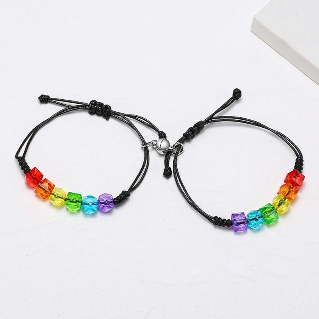 LGBT Clear Beaded Magnetic Bracelets for Couples-LGBT Bracelet-Auswara