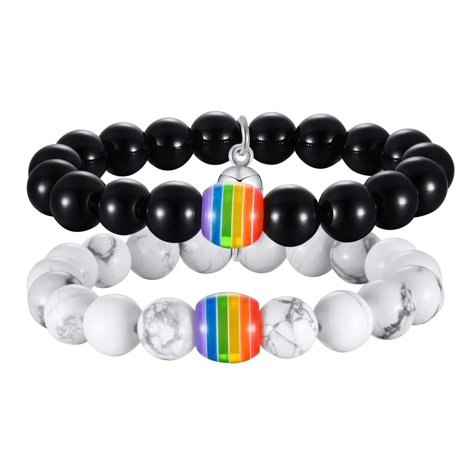 LGBT Rainbow Beaded Couple Bracelets with Magnetic Bell-LGBT Bracelet-Auswara