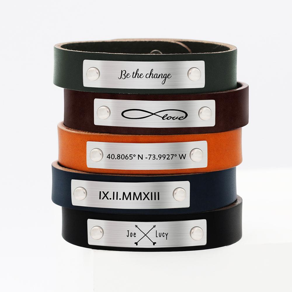 Leather Bracelet With Personalised Bar-Personalised Bracelet-Auswara