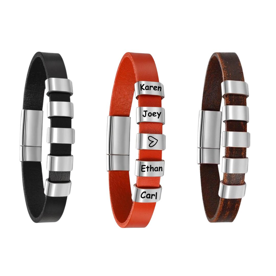 Leather Bracelet with Family Name Beads-Personalised Bracelet-Auswara