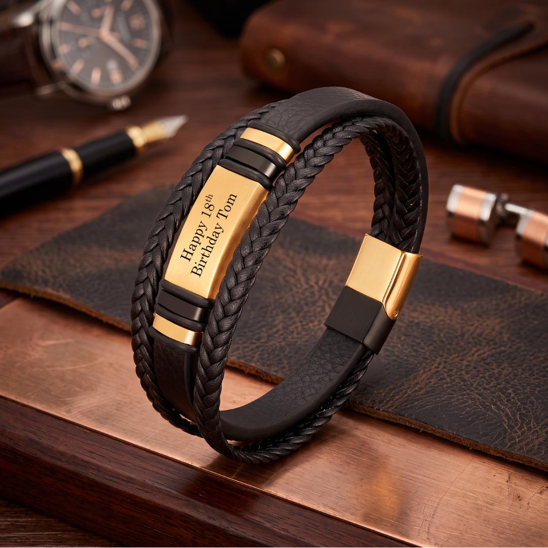 LegacyWeave Personalised Men Leather Bracelet-Personalised Bracelet-Auswara