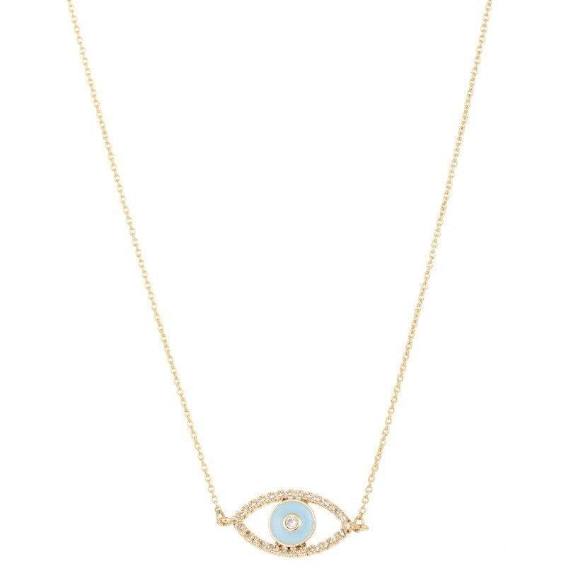 Light Blue Evil Eye Necklace with Cubic Zirconia-Evil Eye Necklace-Auswara