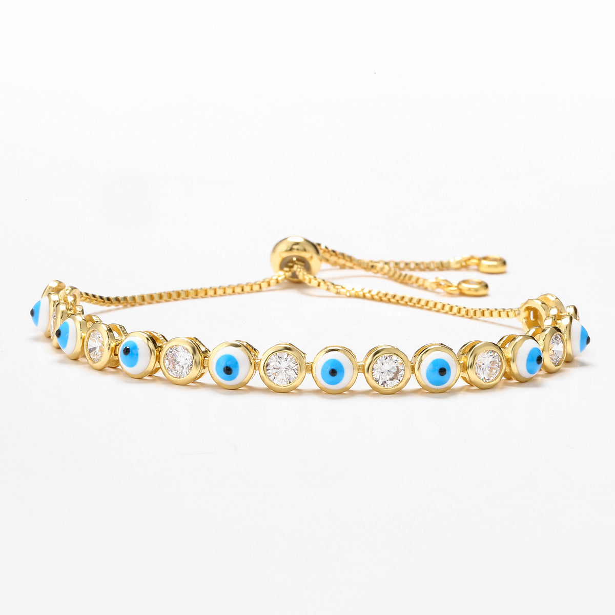 Light Blue Evil Eye Slider Bracelet-Evil Eye Bracelet-Auswara