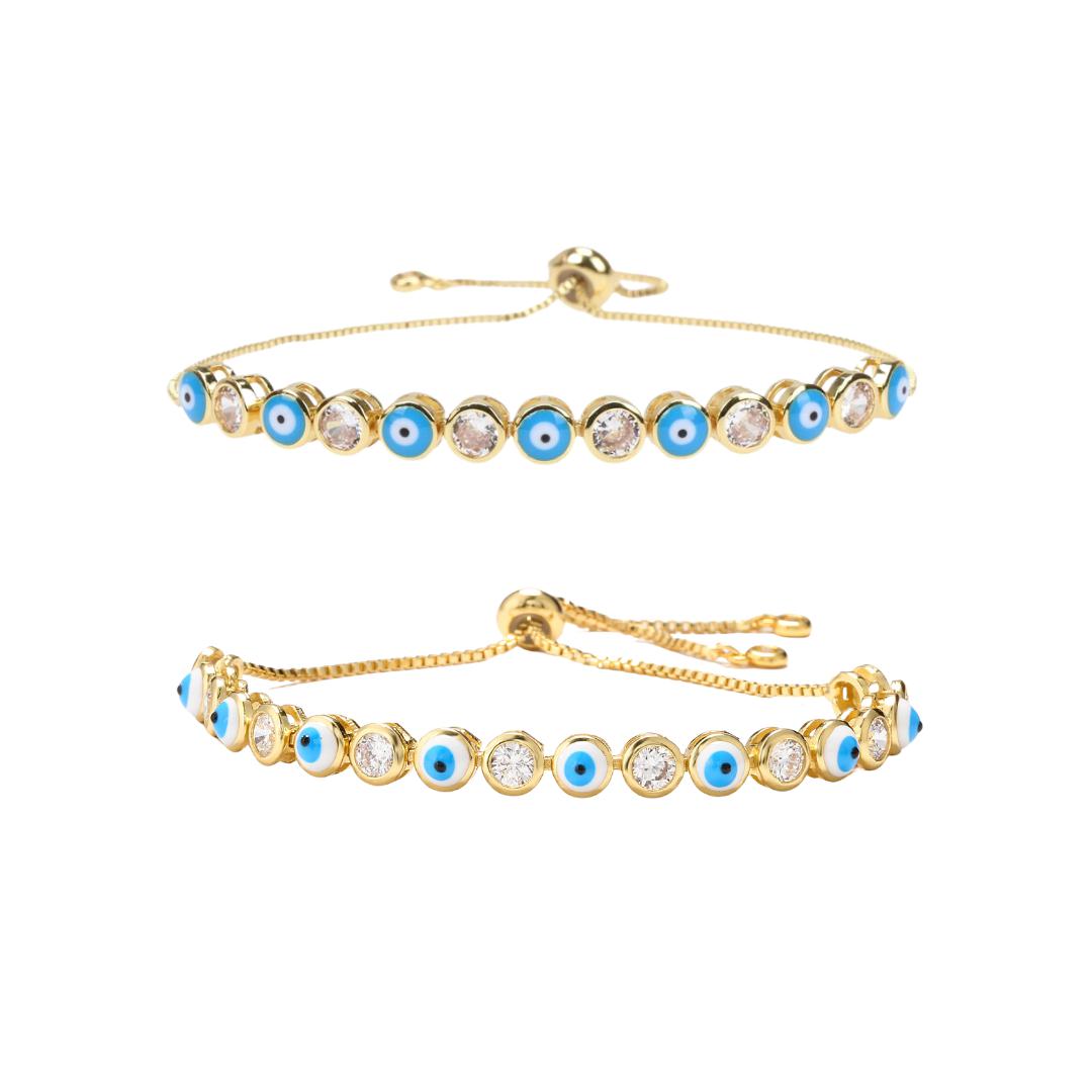 Light Blue Evil Eye Slider Bracelet-Evil Eye Bracelet-Auswara