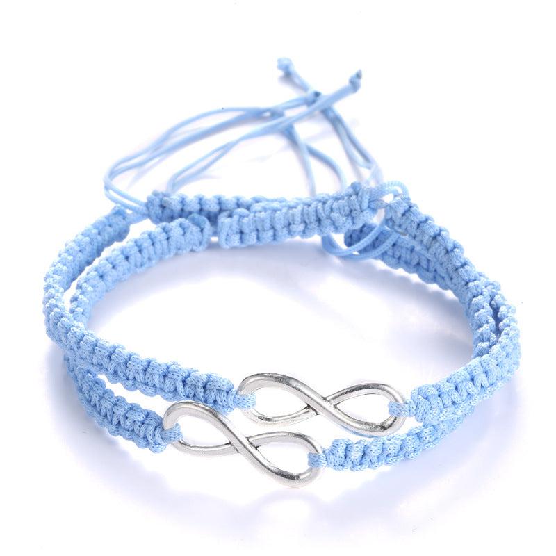 Light Blue Matching Infinity Braided Bracelets for Couples-Couple Bracelet-Auswara