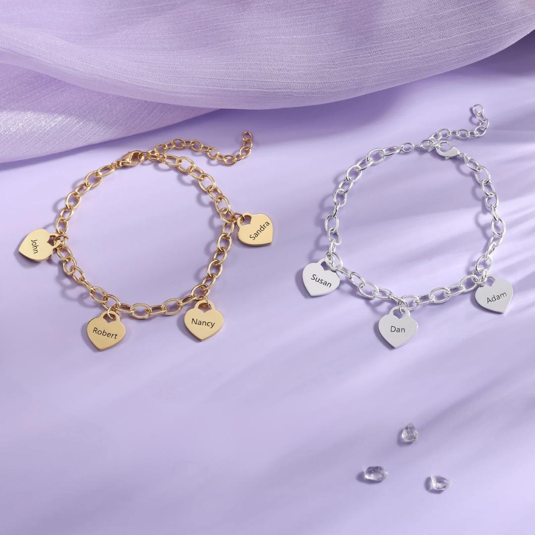 Linked Hearts Women's Personalised Bracelet-Women Bracelets-Auswara
