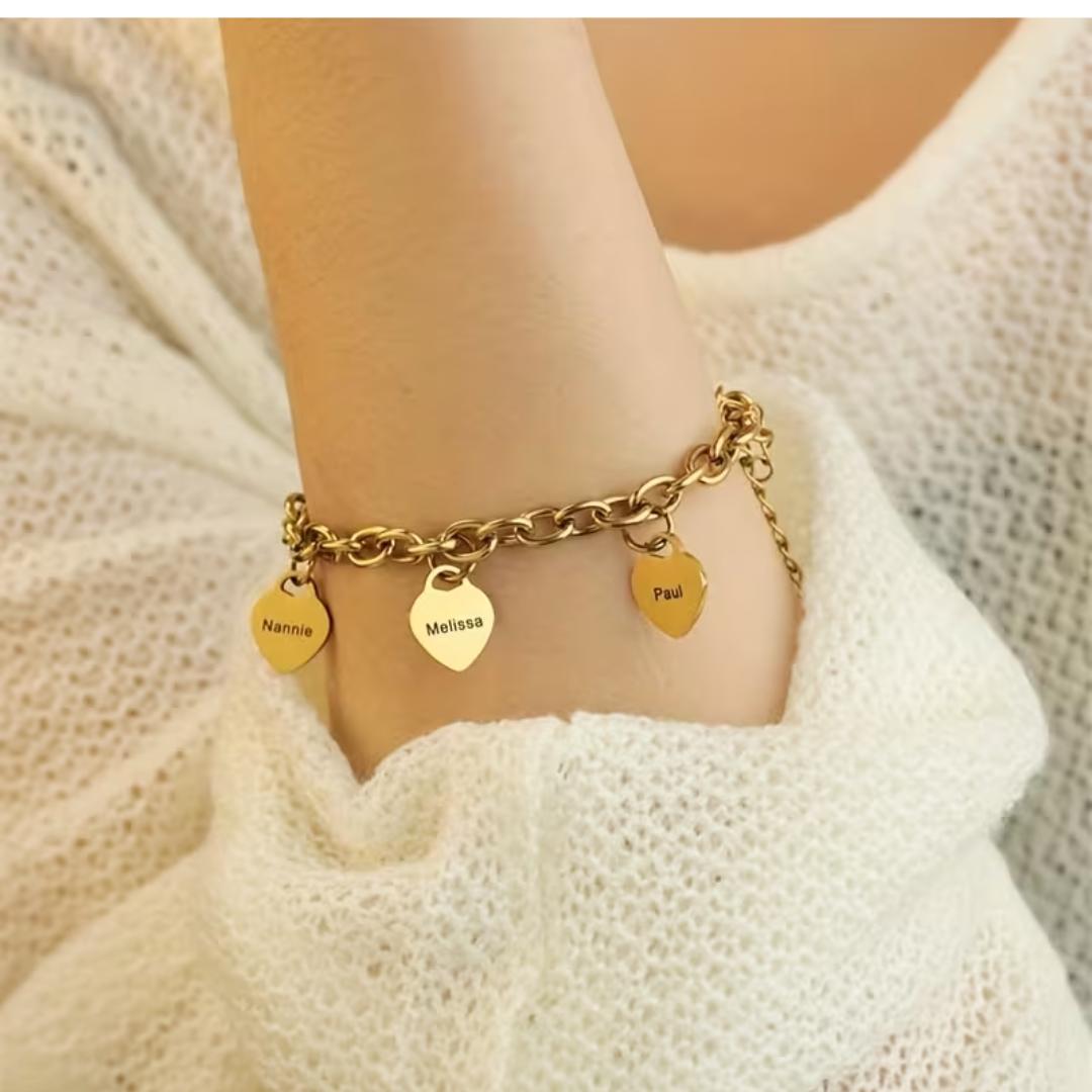 Linked Hearts Women's Personalised Bracelet-Women Bracelets-Auswara