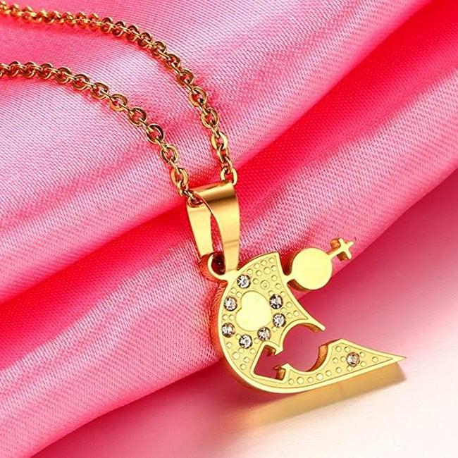Love Link Duo Steel Necklace – Gold Colour-Couples Necklace-Auswara