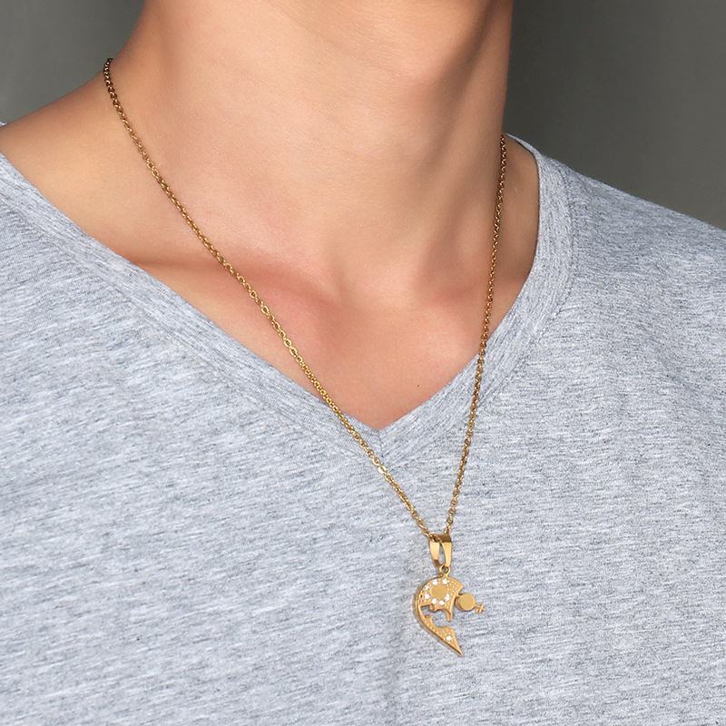 Love Link Duo Steel Necklace – Gold Colour-Couples Necklace-Auswara