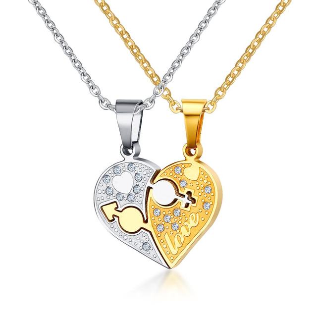 Love Link Duo Steel Necklace – Silver & Gold Colour-Couples Necklace-Auswara
