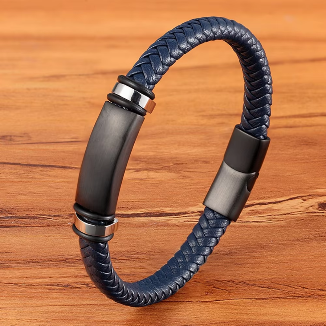 Personalised Leather Bracelet with Stainless Steel Bar