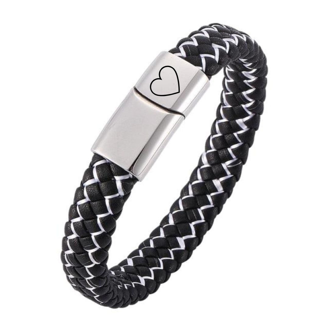 Black & White Personalised Braided Leather for Men