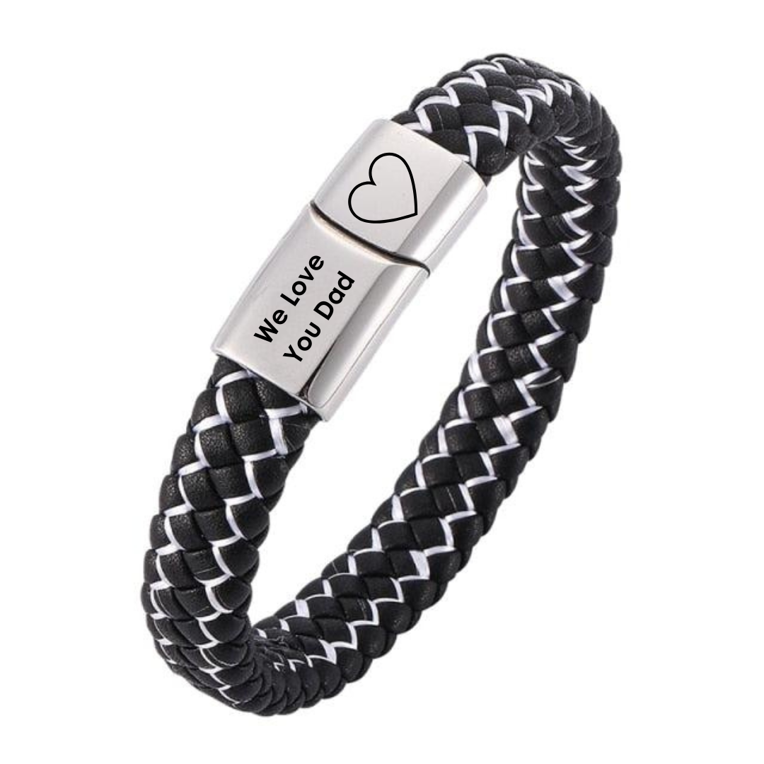 Black & White Personalised Braided Leather for Men-Personalised Bracelet-Auswara