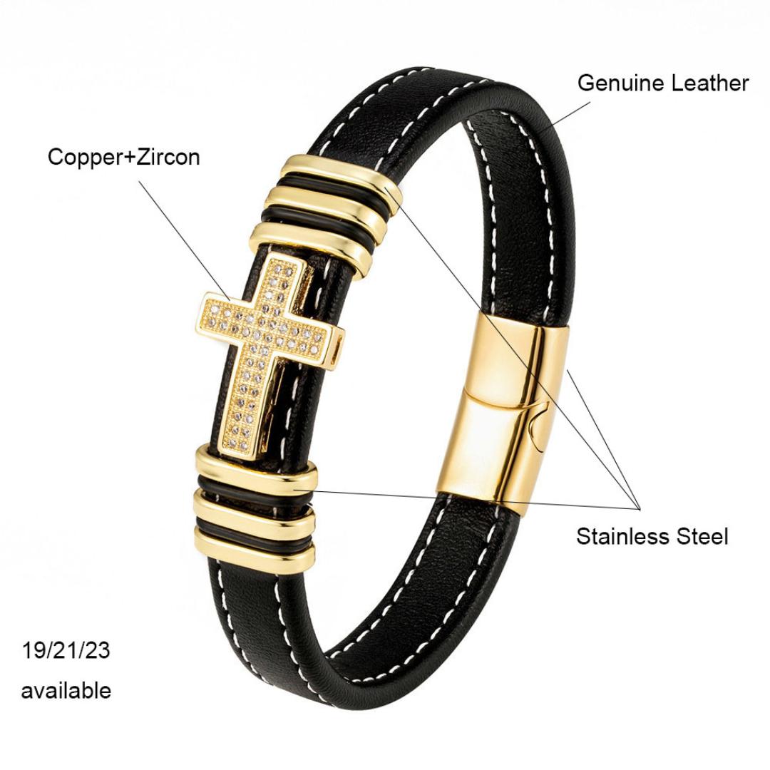 Lumine Custom Cross Leather Bracelet-Personalised Bracelet-Auswara