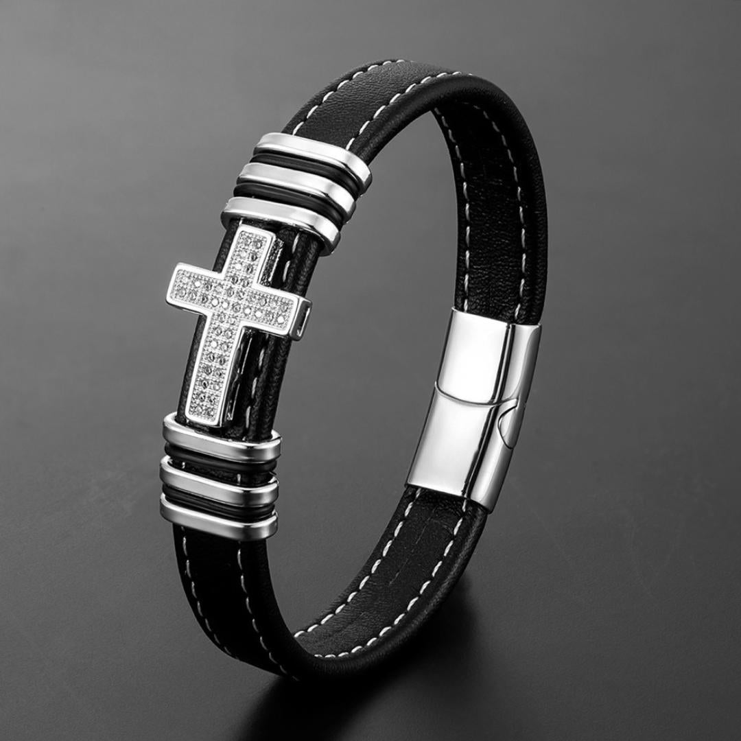 Lumine Custom Cross Leather Bracelet-Personalised Bracelet-Auswara