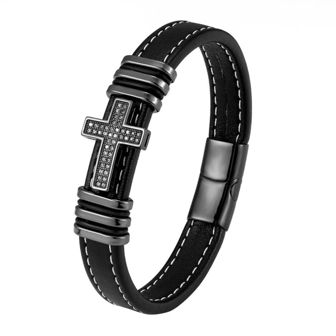 Lumine Custom Cross Leather Bracelet-Personalised Bracelet-Auswara