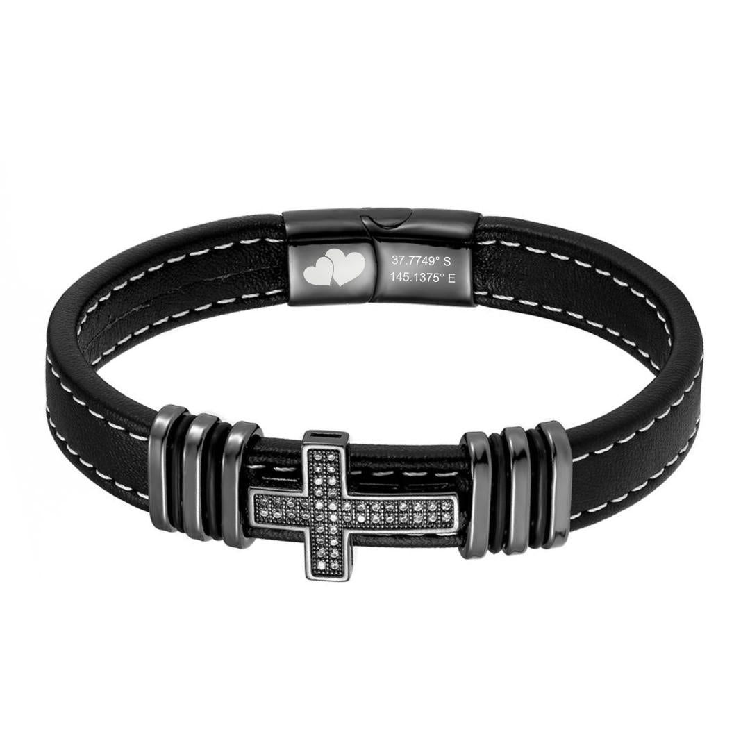 Lumine Custom Cross Leather Bracelet-Personalised Bracelet-Auswara
