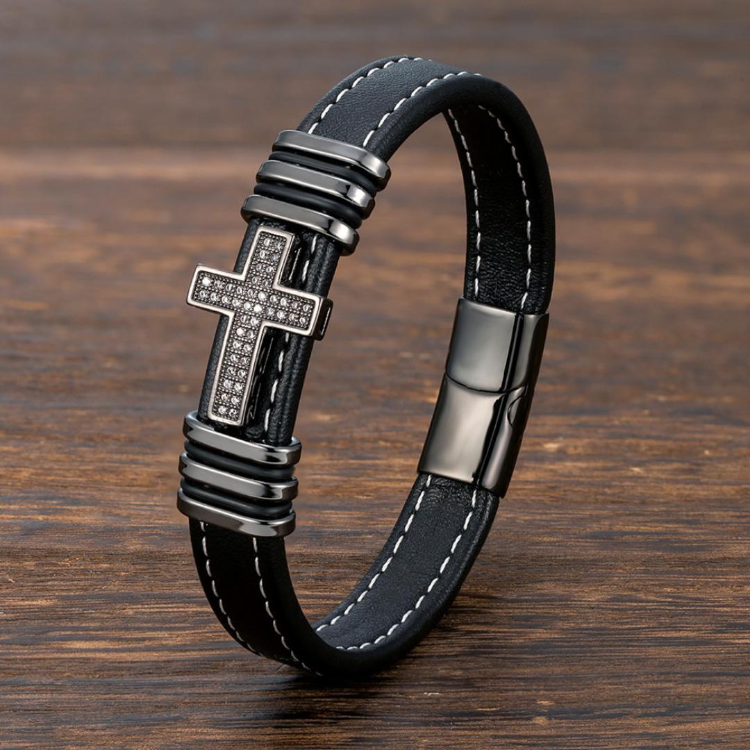 Lumine Custom Cross Leather Bracelet-Personalised Bracelet-Auswara