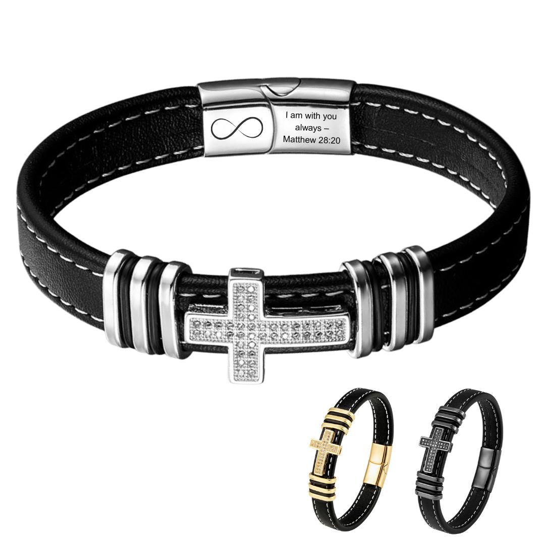 Lumine Custom Cross Leather Bracelet-Personalised Bracelet-Auswara
