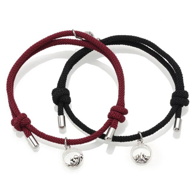 Magnetic Black & Maroon Rope Bracelets for Couples-Couple Bracelet-Auswara