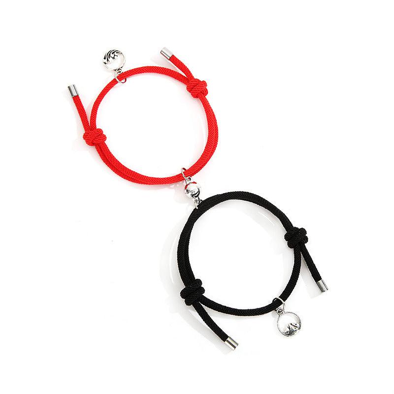 Magnetic Black & Red Rope Bracelets for Couples-Couple Bracelet-Auswara
