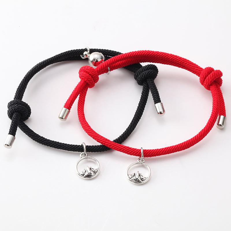 Magnetic Black & Red Rope Bracelets for Couples-Couple Bracelet-Auswara