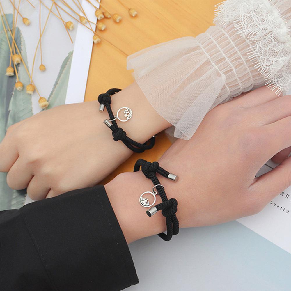 Magnetic Black Rope Bracelets for Couples-Couple Bracelet-Auswara