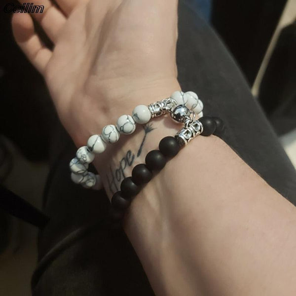 Magnetic Couples Bead Bracelets – Black and White Auswara
