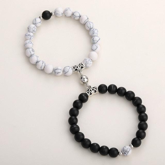 Magnetic Couples Bead Bracelets – Black and White Auswara