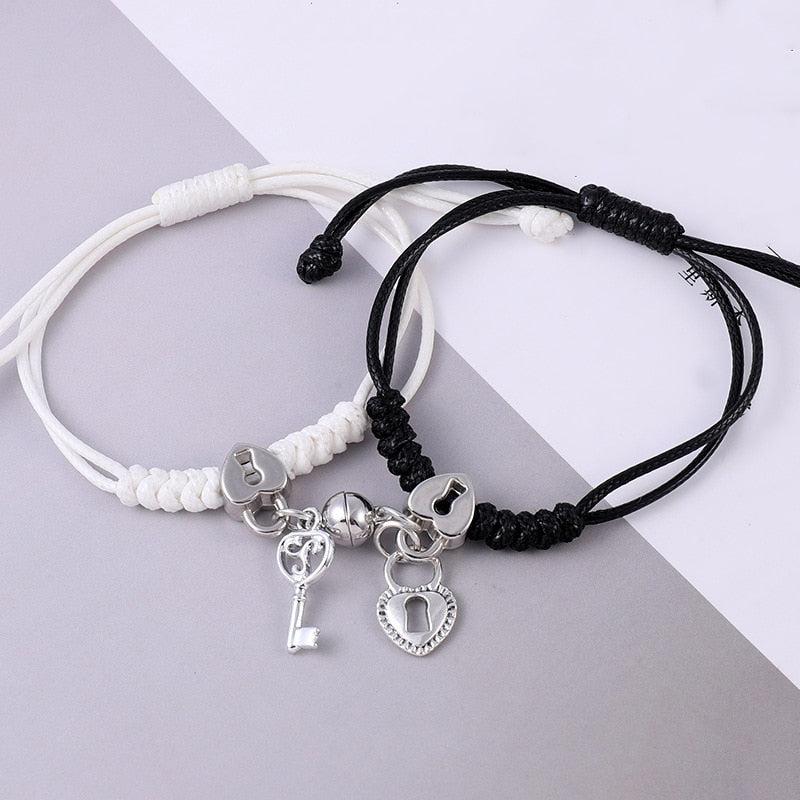 Magnetic Couples Bracelet Set with Key to my Heart Charm Auswara