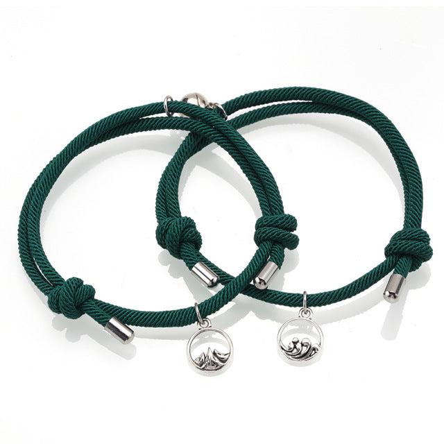 Magnetic Green Rope Bracelets for Couples-Couple Bracelet-Auswara