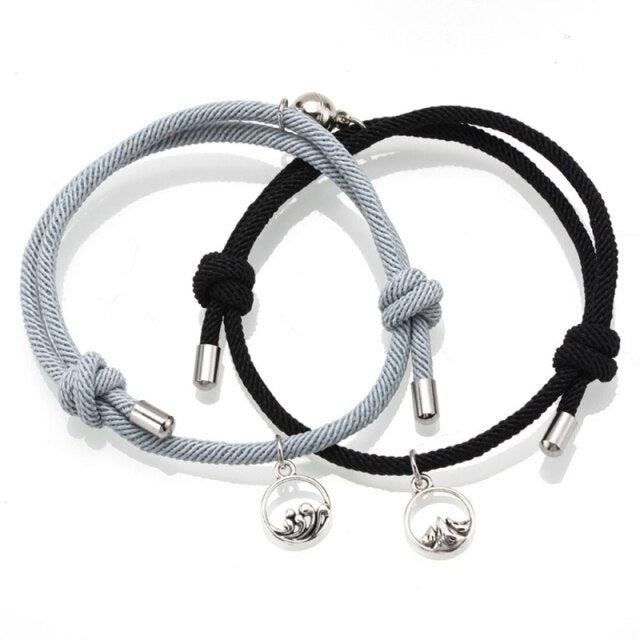 Magnetic Grey & Black Rope Bracelets for Couples-Couple Bracelet-Auswara