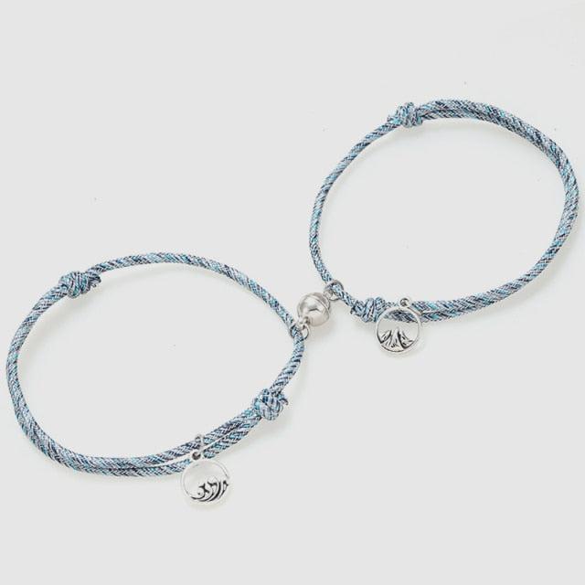 Magnetic Grey & Blue Rope Bracelets for Couples-Couple Bracelet-Auswara