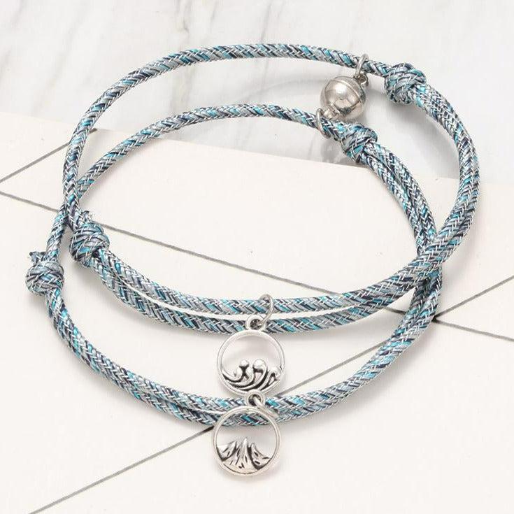 Magnetic Grey & Blue Rope Bracelets for Couples-Couple Bracelet-Auswara