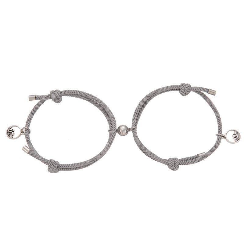 Magnetic Grey Rope Bracelets for Couples-Couple Bracelet-Auswara