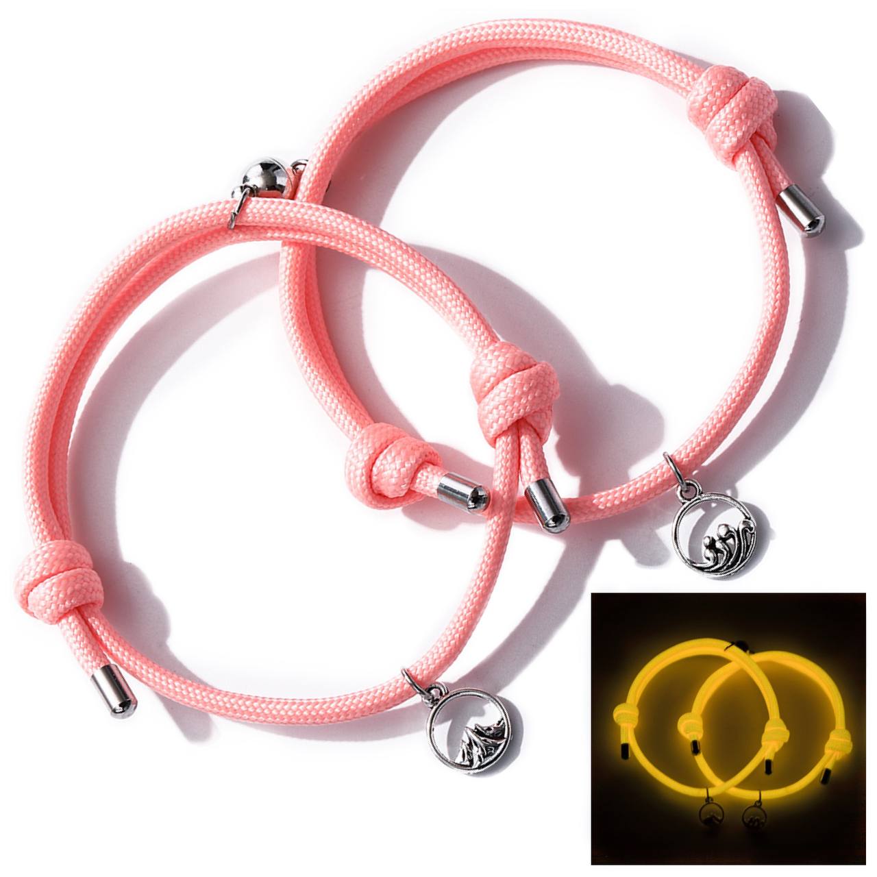 Magnetic Light Pink Rope Bracelets for Couples-Couple Bracelet-Auswara